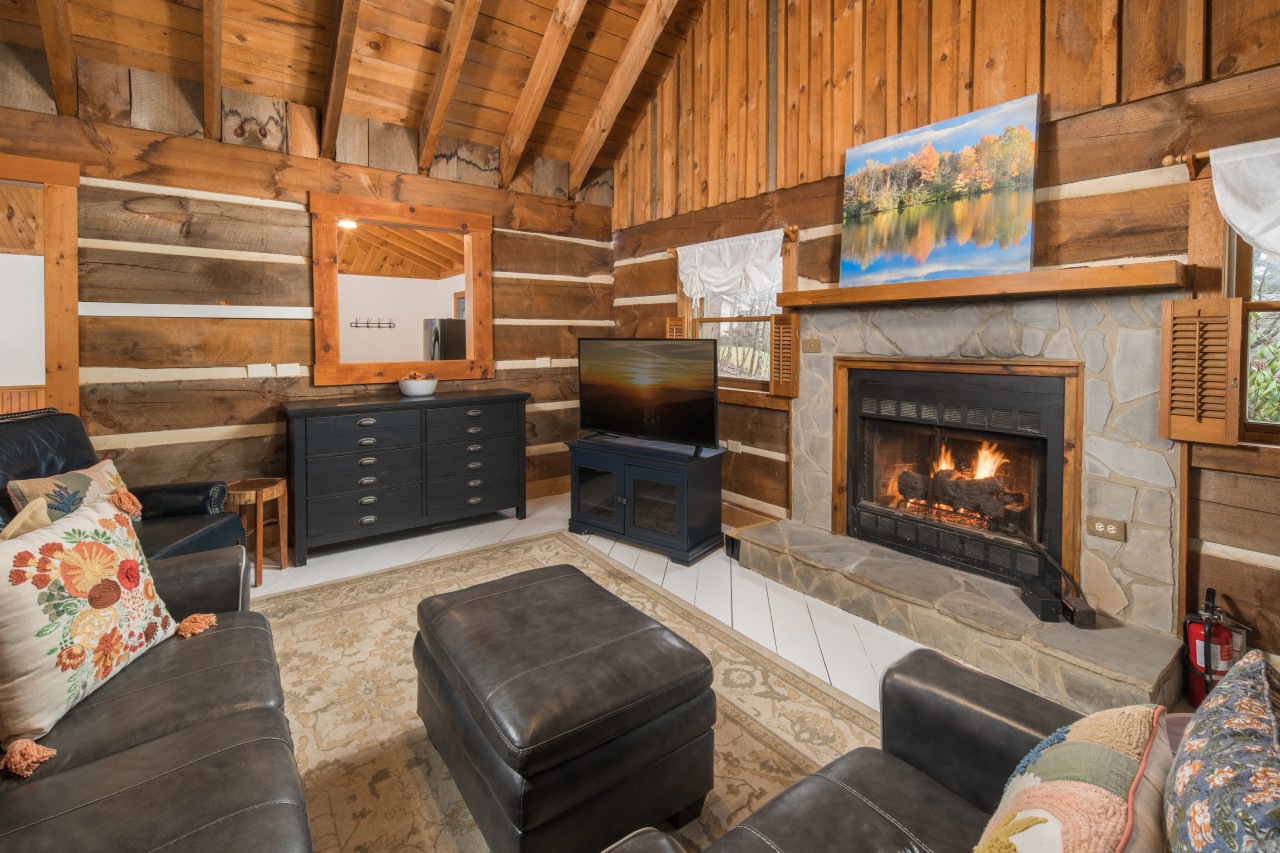 Fireplace Living Room Log Cabin Tanglewood Kradel's Kabins